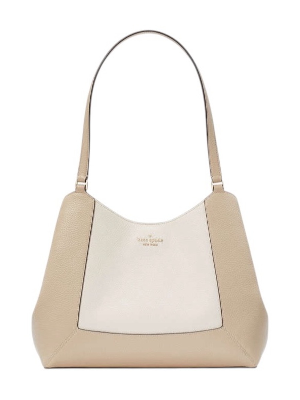 Kate Spade Cream & Tan Colorblock pebbled Leather Large Shoulder Bag NWT